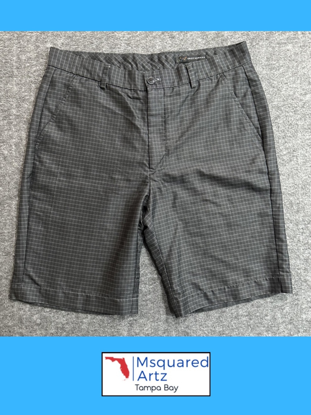 Greg Norman Shark Performance Golf Shorts Gray Plaid Men's Size 32